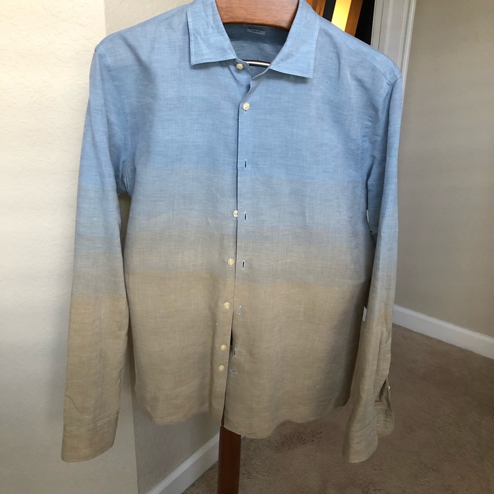 XL J Lindeberg gradient blue yellow linen shirt